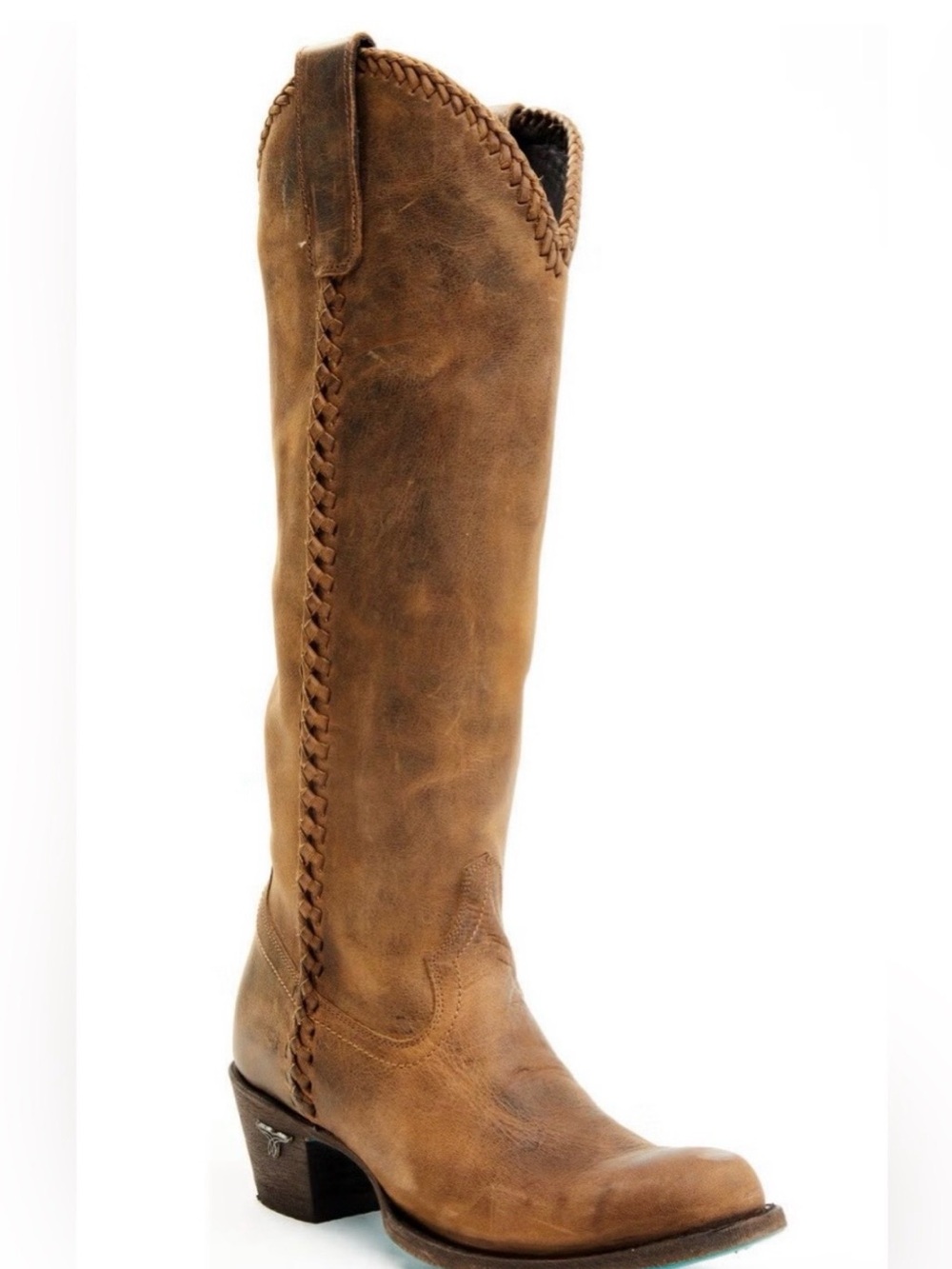 Women’s Tall Braided Leather Heeled Boots - Brown